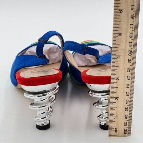 FOWT Women Rainbow Color Stripes Strange Spiral High Heel Slingback Pumps - Picture 5 of 8